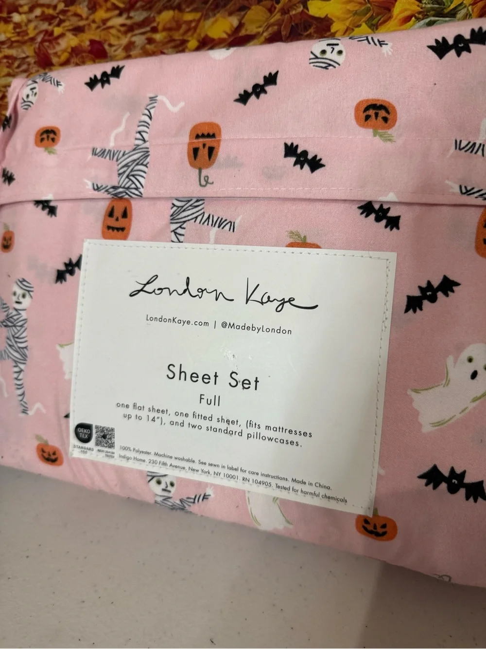 Pink MUMMY & JACK-O-LANTERNS Halloween Full Sheet Set